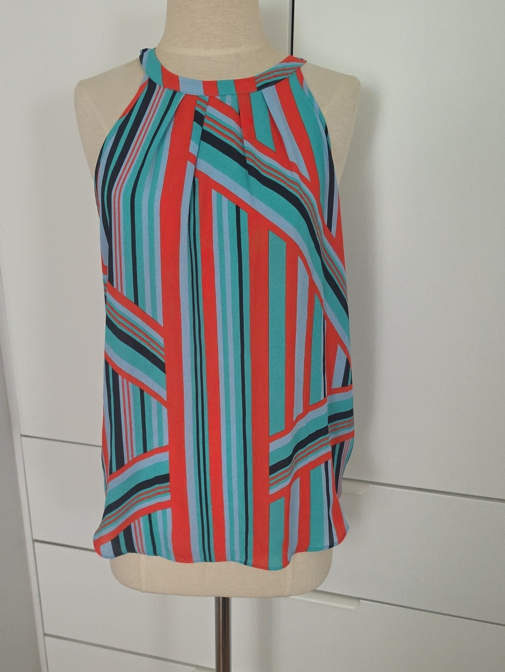 Violet & Claire Striped Halter Top in Teal, Coral & Black